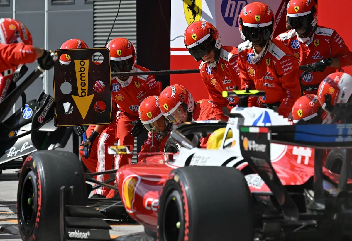 Ferrari's Lewis Hamilton pits during the Hungarian Grand Prix on Sunday.ANDREJ ISAKOVIC